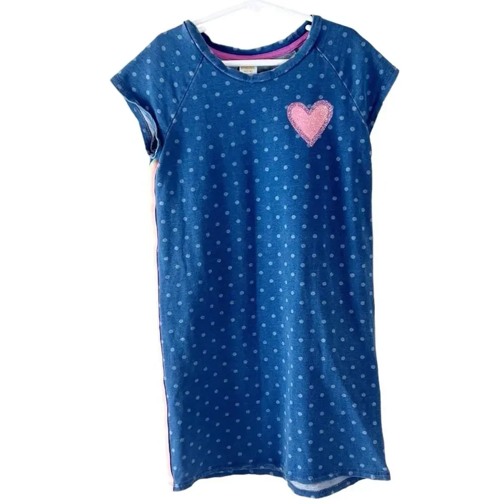 Gymboree Spring Vacation‎ Denim Heart Dots Dress Girls Sz 7/8